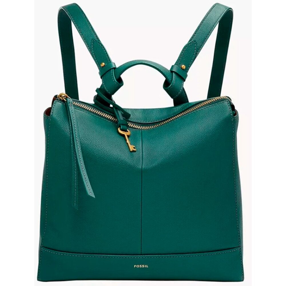S Fossil Elina Dark Green Leather Convertible Backpack SHB2979445 NWT $250